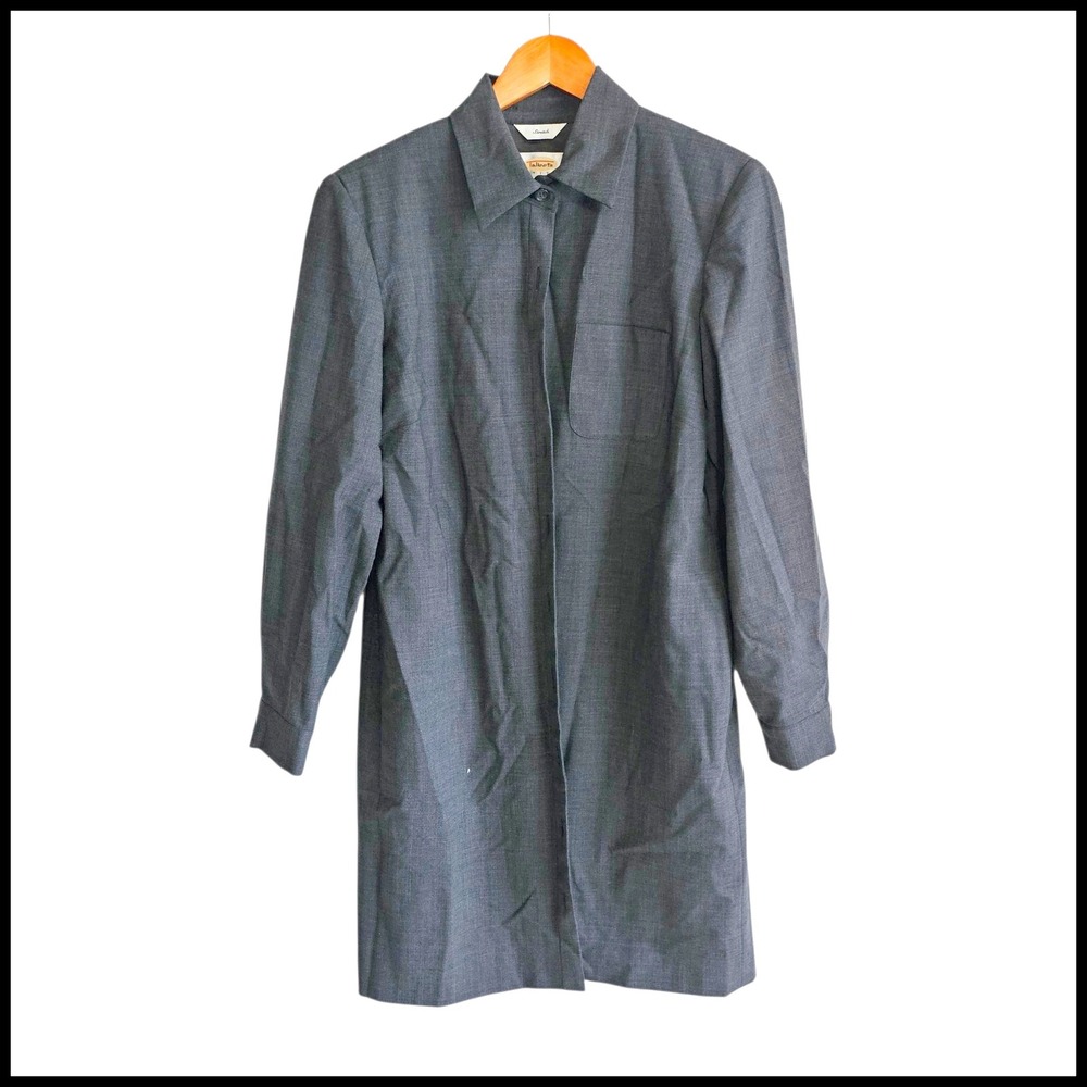 Talbots Wool Blend Blazer Long Stretch Career Wear Gray Petite Size 12